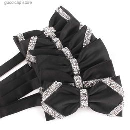 Bow Ties New Black Bow tie Faux Diamond Bow tie For Men Women Christmas Party Men Bow Ties Cravats Wedding Mens Bowties For Gifts Y240325