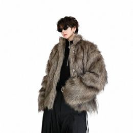 noymei 2024 Winter Solid Dark Flap Polo Collar Men's Fur Cott Coat Fi All-match Single Breasted Male Jacket WA3423 69Xy#
