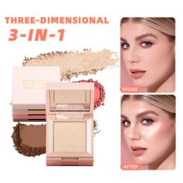 QI Contouring Highlight Blush 3 IN 1 Allinone Palette Face Makeup Matte Bronzer Eye Shadow Blusher Cosmetic For Women 240327