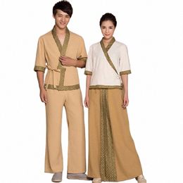 thai SPA Work Clothing Women's 2021 Beige Beautician Blouse and Pants Set Men's Khaki SPA Uniform Overalls Free Ship y1WT#