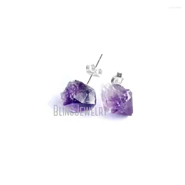 Stud Earrings Purple Amethyst Druzy Birthstone Boho Rock Women Jewellery Designer Korean