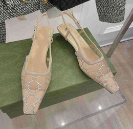 Sandals Designer Sling Back Summer Fashion Women Luxury Rhinestone Wedding Sandles Sliders High Heels Fashion Shoes 34556