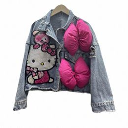 carto Denim Jacket Women's Spring and Autumn 2024 New Fiable Coat M7Mx#