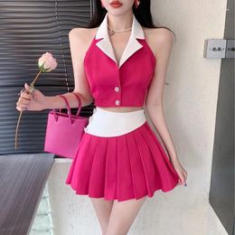 Work Dresses Summer Black Halter Suit Vest Women's Short Sleeveless T-shirt Top Sets Sexy Tanks 2024 Camis Y2k Blouse Shirts Skirts