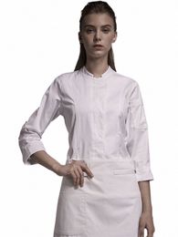 white Chef Shirt Lg Adjustable Sleeve Cook Jacket Women Cooking Coat Hotel Restaurant Kitchen Uniform Waiter Workwear D5rN#