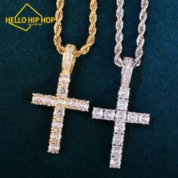 Hello hip-hop One Row Cross Pendant For Men Women With 4mm Zirconia Necklace Chain Copper Hip Hop Rock Jewelry