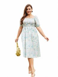 casual Big Size Dr Women Blue Green Pink Floral Beach Lg Dres Plus Size Chiff Maxi Dr For Women Summer 2023 J15g#