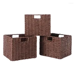 Laundry Bags Tessa 3-Pc Woven Rope Baskets Foldable Walnut
