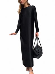 women's Satin Black Dr Fi Elegant Split Maxi Dr 2024 Spring Summer Lg Sleeve Bottoml Dres Lg Dr z62M#
