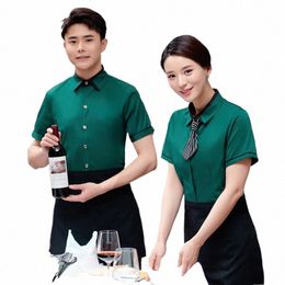 new Bar Catering Short-Sleeved Summer Shirt Western Hot Pot Restaurant Waiter Work Clothes Fi s6mY#