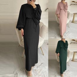 Ethnic Clothing Eid Muslim Dress For Women Abaya Party Dresses Ramadan Lace-up Islam Flare Sleeve Vestidos Largo Dubai Arab Long Robe 2024