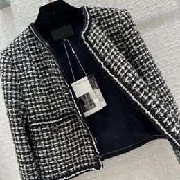 Vintage Women Tweed Blazer Jacket Coat Female Runway Designer Dress Causal Long Sleeve Tops Clothing Suit 2024S