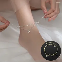 Anklets 925 Sterling Silver Zircon Geometric Anklet For Women Girl Double Layered Fine Chain Design Jewellery Party Gift Drop