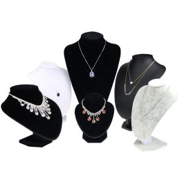 Display 1Pcs Velvet/PU Leather Necklace Display Bust Mannequin Holder Stand for Jewellery Show Black Grey White 6 Sizes