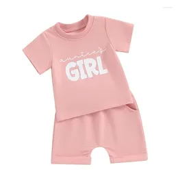 Clothing Sets Infant Toddler Baby Girl 2Pcs Outfits Round Neck Letter Print Short Sleeve Tops Elastic Waist Shorts Set
