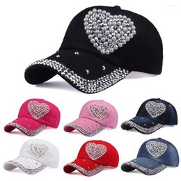 Berets Rhinestones Studded Baseball Caps Vintage Pearl Sunshade Snapback Hat Heart Shaped Adjustable Peaked Cap Women Man