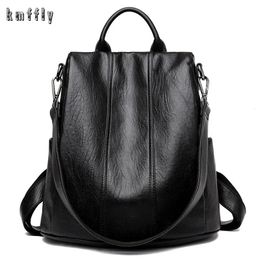 Women Soft Leather Backpacks Vintage AntiTheft Female Shoulder Bags Sac a Dos Casual Travel Ladies Bagpack Mochilas School 240323