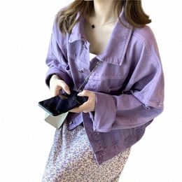 vintage Denim Crop Jacket Women Aesthetic Oversize Purple Autumn Coats Vintage Y2k Plus Size Clothing Latest Korean Fi c5pP#