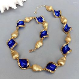 Pendants KKGEM 20x23mm Blue Murano Glass Gold Plated Brushed Bead Necklace Collar Choker Necklaces