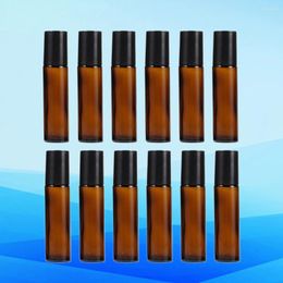 Storage Bottles 12pcs 5ml Roll On Refillable Glass Roller Sample For Essential Oils Chemistry Chemicals ( Amber )