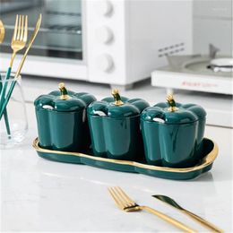 Storage Bottles Nordic Luxury Seasoning Jar Ceramic Box Bottle Kitchen Household Salt Sugar Bowl Three-piece Set