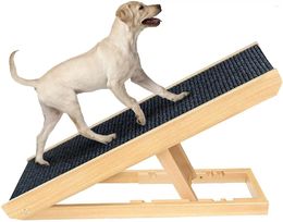 Dog Carrier Foldable Pet Climbing Ladder Non Slip Carpet Surface Comfortable Folding Adjustable Wooden Ramp For Car And Bed