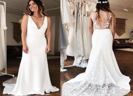 Sexy Deep Vneck Sheath Wedding Dresses White Ivory 3D Lace Robe De Maria Backless Chapel Train Bridal Gown Custom Made6571032