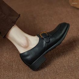 Casual Shoes Spring Loafers With Buckle Woman Genuine Leather Cowhide Women Flats Lazy Slip-On Vintage Brith Walk