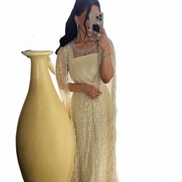 shar Said Luxury Dubai Feathers Light Yellow Evening Dres with Cape Sleeves Arabic Purple Women Wedding Party Gowns SS420 u5ls#