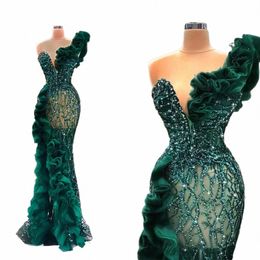 lism Luxury Beaded Appliques Mermaid Evening Dres Elegant Side Split Ruffles Tulle Prom Dr Glitter Sequins Formal Gowns v564#