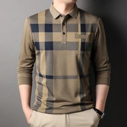 MLSHP Long Sleeve Plaid Mens Polo Shirts Spring Autumn Business Casual Male High Quality Simple Man Tees 3XL 240328