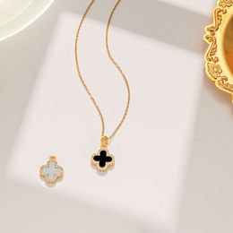 New Classic Van clover necklace designer full diamond four leaf clover titanium steel necklace ladies double sided design collar bone necklace 18k jewellery