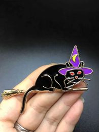 Pins Brooches New Design Halloween Fashion Fun Witch Ghost Cat Brooch Magic Cat Easter Gender-neutral Decorative Brooch Pin Y240329