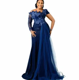 2024 Aso Ebi Arabic Navy Blue Mermaid Evening Dres Crystals Lace Formal Party Birthday Celebrity Mother Of Bride Gowns Custom r2qa#