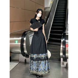 New Chinese Style Black Horse Face Skirt for Women in the Summer of 2024 Heavy Industry Improved Half Commuting Long Set