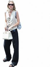 traf Linen Vests for Women Sleevel Suit Vest Coat Woman 2023 Autumn Korean Fi Female Black White Suit Vest Top W9QU#