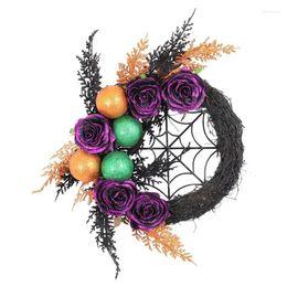 Decorative Flowers Halloween Wreath Front Door LED Decorations Bauble Ornaments With Lights For Festival Celebration