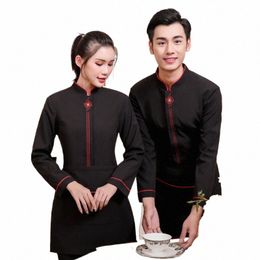 chinese Restaurant Waitr Uniforme Coat Lg Sleeve Workwear Hotel Catering Food Service Fast-food Waiter Overalls Work Tops G4rb#