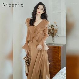 Work Dresses Spring Advanced French Style Skirts Set Women Gentle Rufffle V-neck Shirt Strap Half Long Skirt Three Piece For