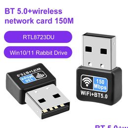 Network Adapters 150Mbps Mini Usb Wifi Adapter Wireless Dongle Bt5.0 Driver Lan Card 802.11N Bluetooth Receiver For Pc Desktop Compute Ot4Dn
