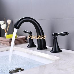 Bathroom Sink Faucets 3pcs/set Of Black Vintage Brass Cold And Nordic Style Basin Faucet With Double Handle Three Hole Split