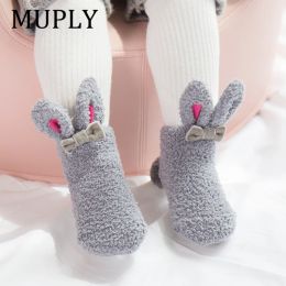 Winter Thick Coral Fleece Baby Girls Boys Socks Cute Rabbit Long Ear Rabbit Warm Anti-slip Socks Girls Soft Toddler Socks