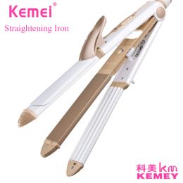 Irons KEMEI 3 in 1 Ceramic Straightener Curler Hair Iron with Comb Corn Clip Curling Iron Straightening Iron prancha alisadora KM1213