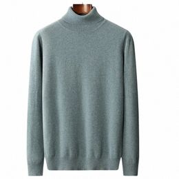 men's Sweater Turtleneck 100% Pure Wool Pullover Men's Lg Sleeve 2024 Autumn/Winter Basic Warm Busin Casual Knit Sweater b15Z#