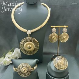 Necklace Earrings Set 18K Gold Plated Jewelry For Women Large Round Pendant Bracelet Ring African Bridal Wedding Party Gifts