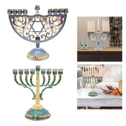 Candle Holders 6.5 Inch High Hanukkah Enamel Menorah Hand Painted With Jewelled Accents Candelabra Holder Housewarming Showpiece Gift
