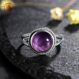 Cluster Rings S925 Sterling Silver Natural Amethyst Finger Ring For Women Fine Jewelry Fashion Luxury Anniversary Birthday Gift