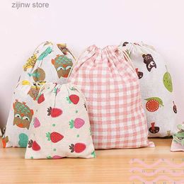 Other Home Storage Organisation Cotton Linen Fabric Pouch Drawstring Bag Cute Animal Plant Print Kids Travel Cloth Shoes Storage Bag Makeup Case Xmas Gift Bag Y24032