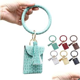 Key Rings Selling Large Circle Ring Bracelet Monogrammed Leather Wristlet Keychain Bangle Keyring Holder With Mini Bags Drop Delivery Dhkcm