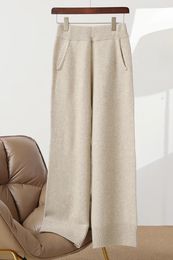 Women's Pants Spring And Autumn Pure Wool Knitted Loose Wide Legged Solid Color With Pocket Floor Dragging